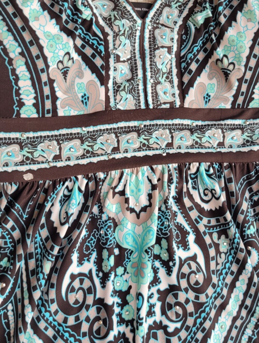 INC International Concepts Black Maxi Dress with Teal Paisley Print Size M - Picture 9 of 9